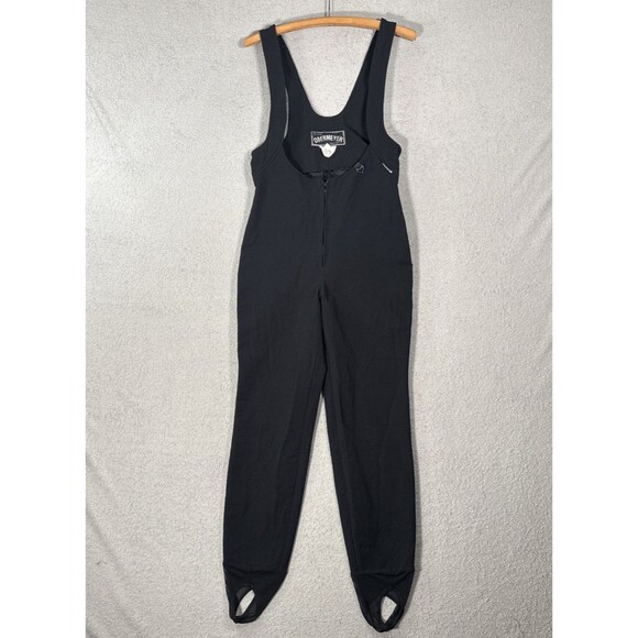 VTG Obermeyer Womens Size 10L Ski Snow Pants Bib Stirrup Black Wool Blend Japan - Picture 1 of 16